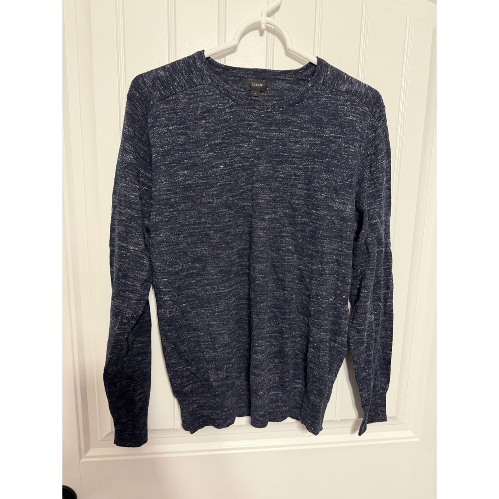 J.Crew Sweater Mens M Marled Cotton‎ Linen Blend Navy Blue Lightweight Pullover